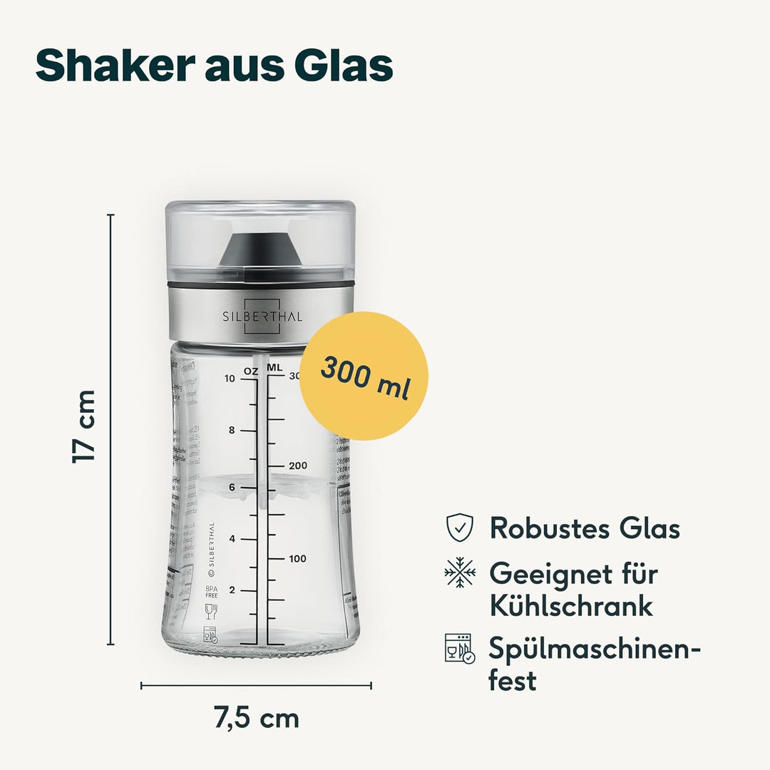 SILBERTHAL Dressingshaker Klein 2er Set - 350 ml aus Glas mit Rezepten - Spülmaschinenfest - Geschen