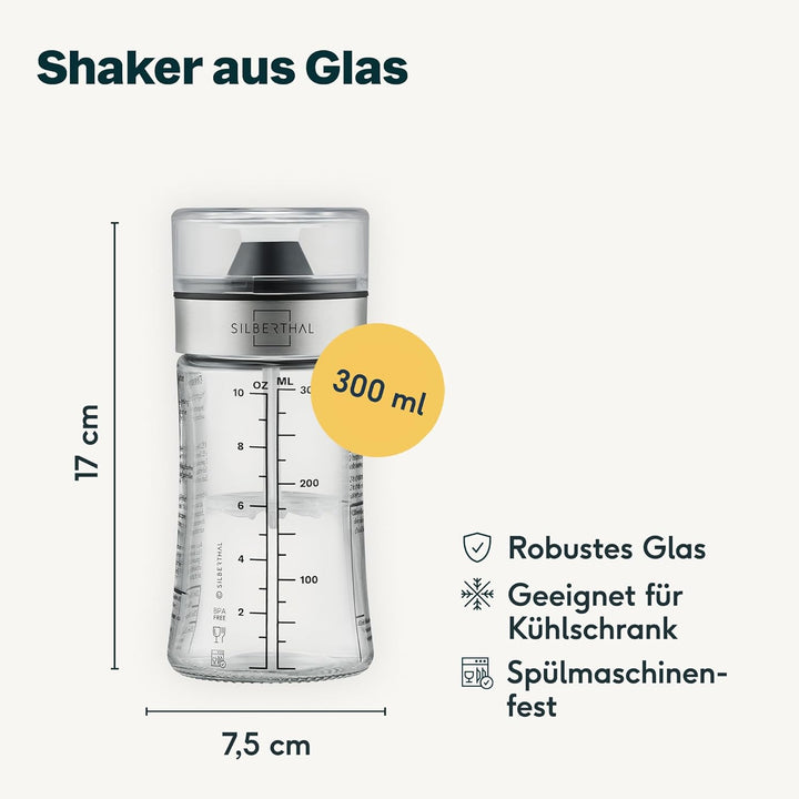 SILBERTHAL Dressingshaker Klein 2er Set - 350 ml aus Glas mit Rezepten - Spülmaschinenfest - Geschen
