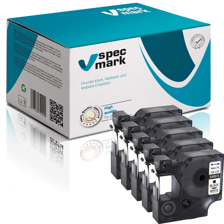 specmark 40913 S0720680 Schriftband 9 mm x 7m Satz x 5 St. Schwarz auf Weiss Schriftband weiss/schwa