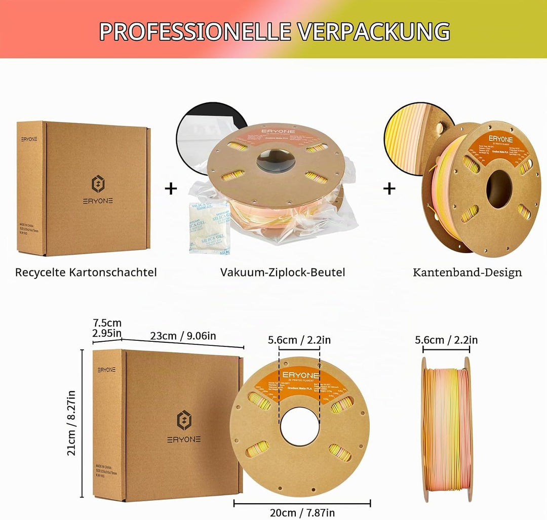 ERYONE Matte PLA 3D Drucker Filament 1.75mm, Matte Gradient Rainbow PLA, Massgenauigkeit +/- 0.03 mm