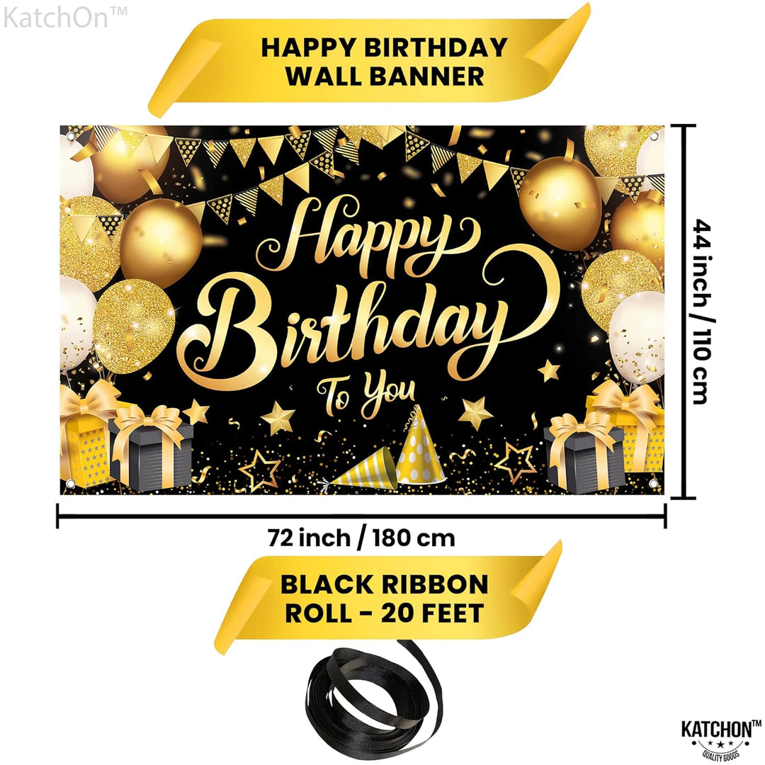 KatchOn, Schwarz Gold Happy Birthday Banner Geburtstagsdeko – XtraLarge, 180 x 110 CM | Happy Birthd