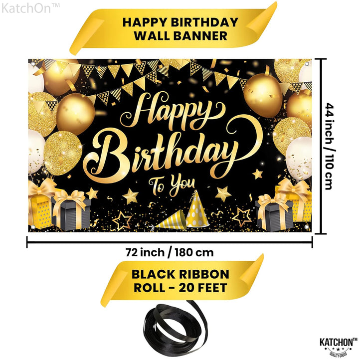 KatchOn, Schwarz Gold Happy Birthday Banner Geburtstagsdeko – XtraLarge, 180 x 110 CM | Happy Birthd
