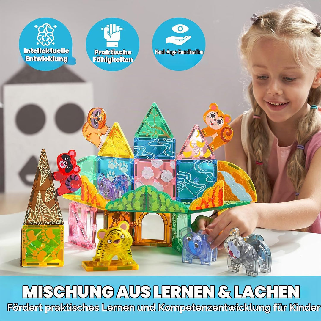 SYNCFUN Magnetische Bausteine,50 Teile Tieren Magnetische Blöcke Bauspielzeug,STEM Magnet Spielzeug