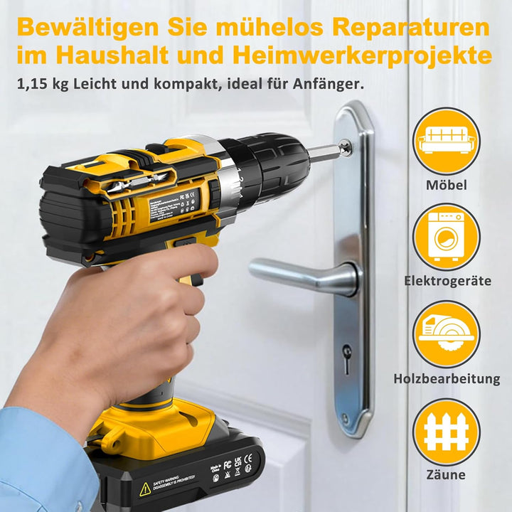 Sundpey Akkuschrauber Set mit 2 Akkus 2,0Ah, 21V Akkubohrer und Schrauber mit 18+1 Drehmomentstufen,