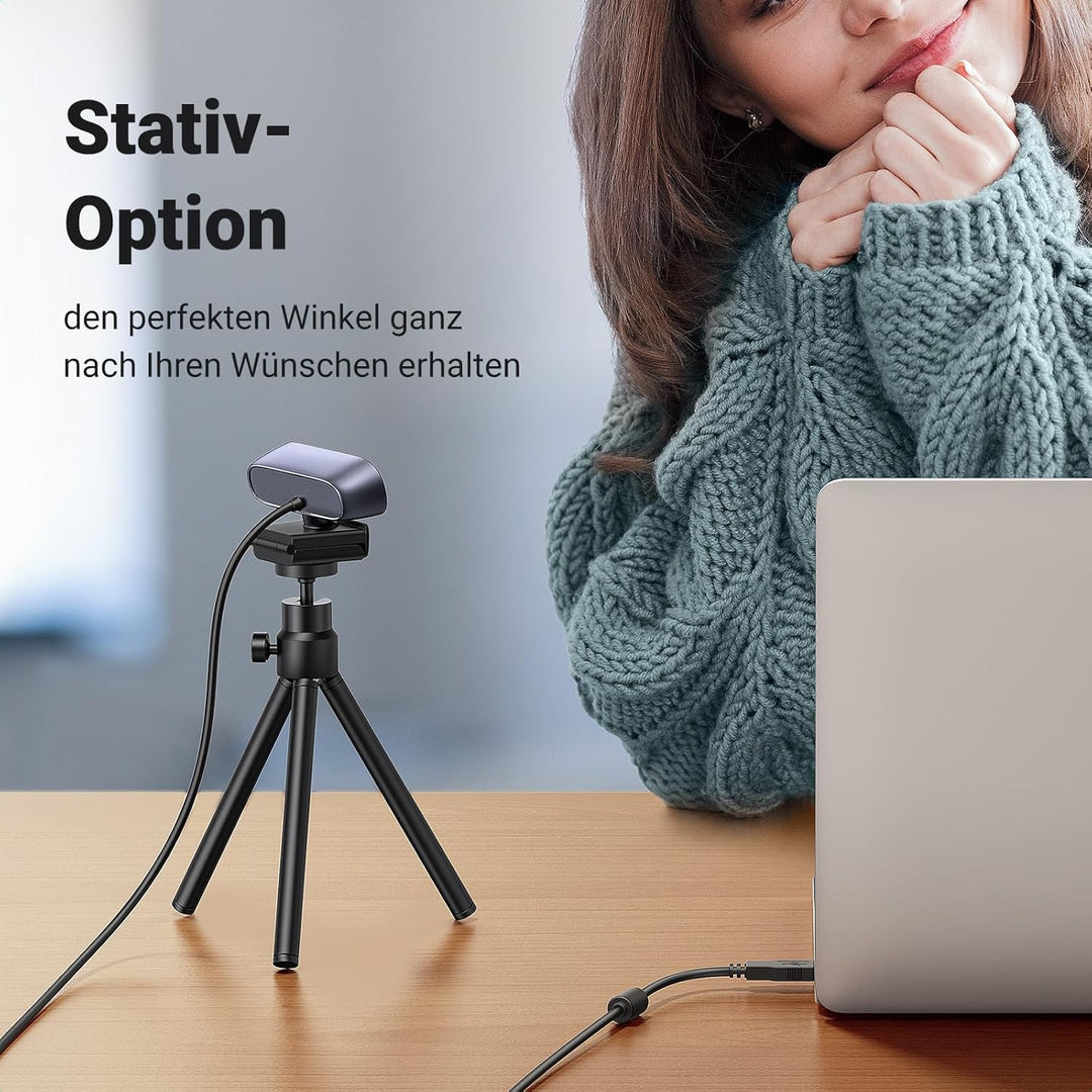 UGREEN Webcam 2K 30FPS Full HD, Webcam mit Dual Mikrofon, 91° Sichtfeld, Sichtschutz, Autofokus, Aut