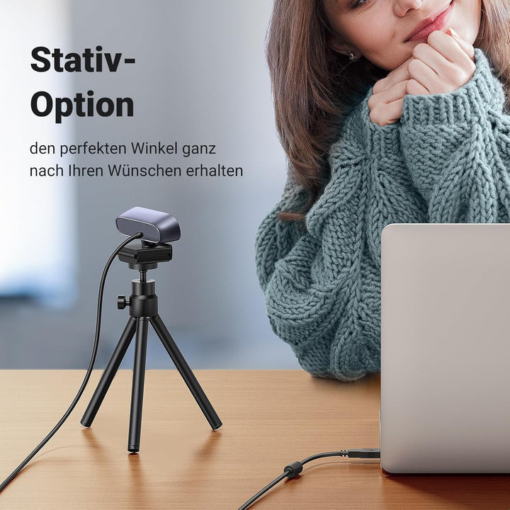 UGREEN Webcam 2K 30FPS Full HD, Webcam mit Dual Mikrofon, 91° Sichtfeld, Sichtschutz, Autofokus, Aut