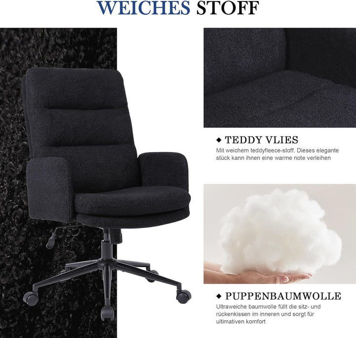Nusetx Schreibtischstuhl, Bürostuhl aus Kunstpelz, Schminktisch Stuhl, Höhenverstellbar Drehstuhl, E