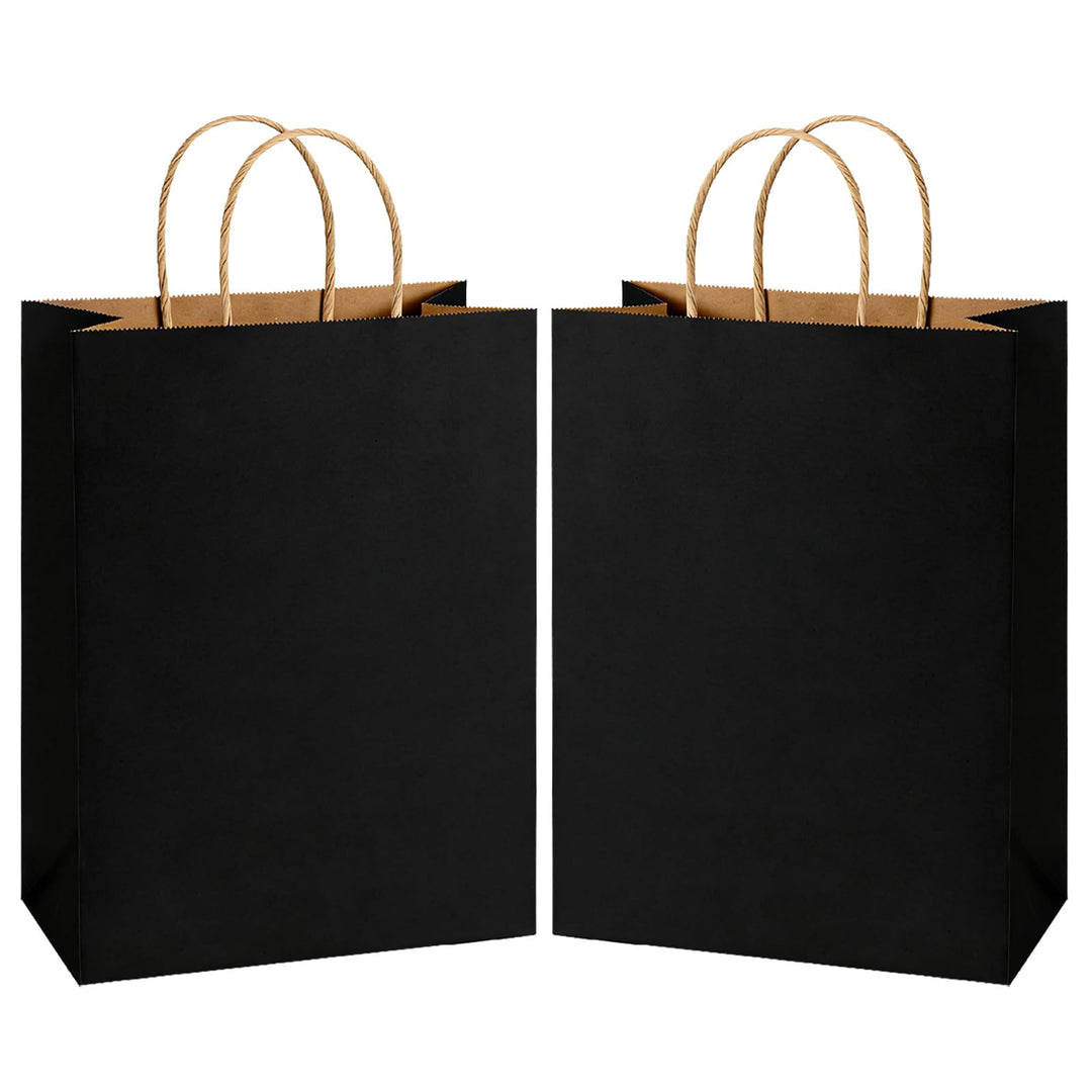 100 Stück Schwarz Papiertüten mit Henkel 18 x 10 x 25 cm Papiertragetaschen, Kraftpapier Geschenktüt