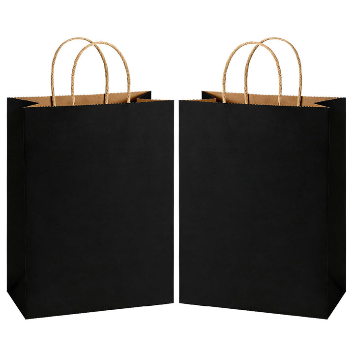 100 Stück Schwarz Papiertüten mit Henkel 18 x 10 x 25 cm Papiertragetaschen, Kraftpapier Geschenktüt