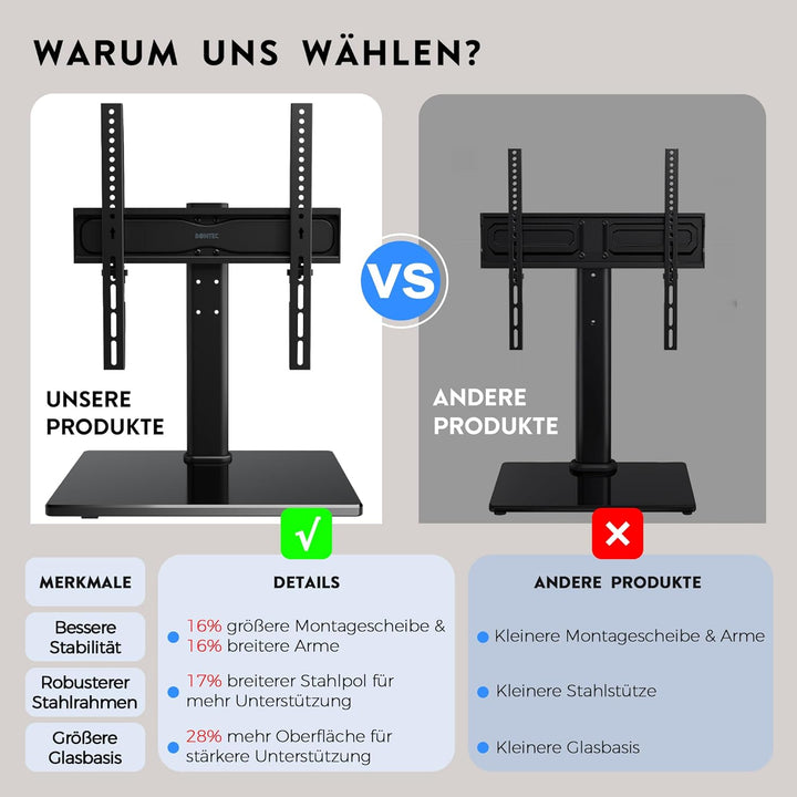 BONTEC TV Standfuss TV Ständer Universal Höhenverstellbar für 26-55 Zoll LCD LED OLED Plasma Flach &