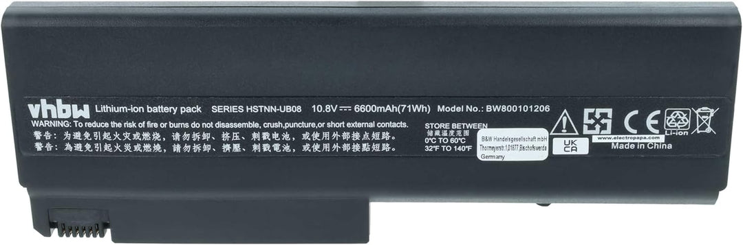 vhbw Li-Ion Akku 6600mAh (10.8V) kompatibel mit Notebook Laptop HP Compaq NC6300, NC6320, NX6330 Ers
