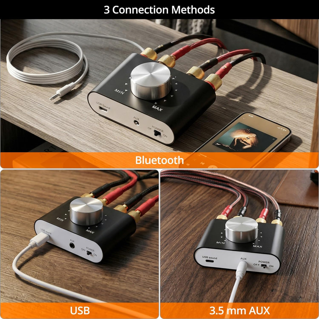 QWORK® Mini Verstärker Bluetooth, Digital Power Amplifier HiFi Stereo Verstärker 50W × 2, Bluetooth