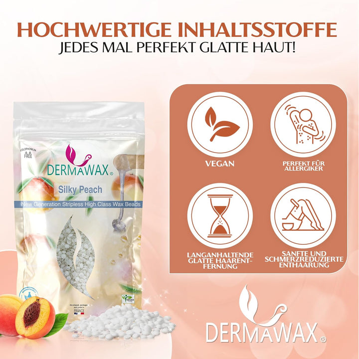 800 Gramm Dermawax Silky Peach Hypoallergen Waxing Perlen zur Haarentfernung Augenbrauen Gesicht Int