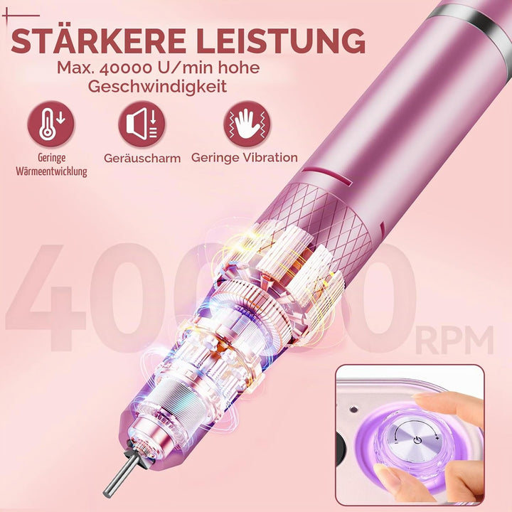 Nagelfräser für Gelnägel, Professionelle Elektrisch Nagelfräser 40000U/M, Fräser Maniküre Pediküre S