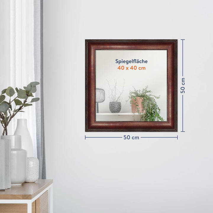 WANDStyle Spiegel Barock und Antik Stil I Aussenmass ca. 50 x 50 cm I Farbe Rot I roter Wandspiegel