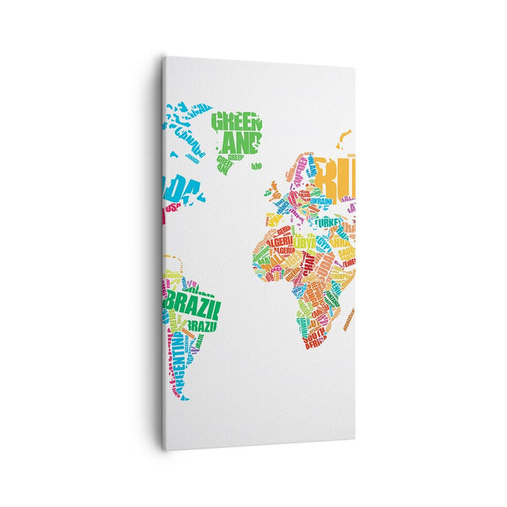 Bilder auf Leinwand 55x100cm Leinwandbild mit Rahmen Karte Worte Welt Geographie Gross Wanddeko Bild