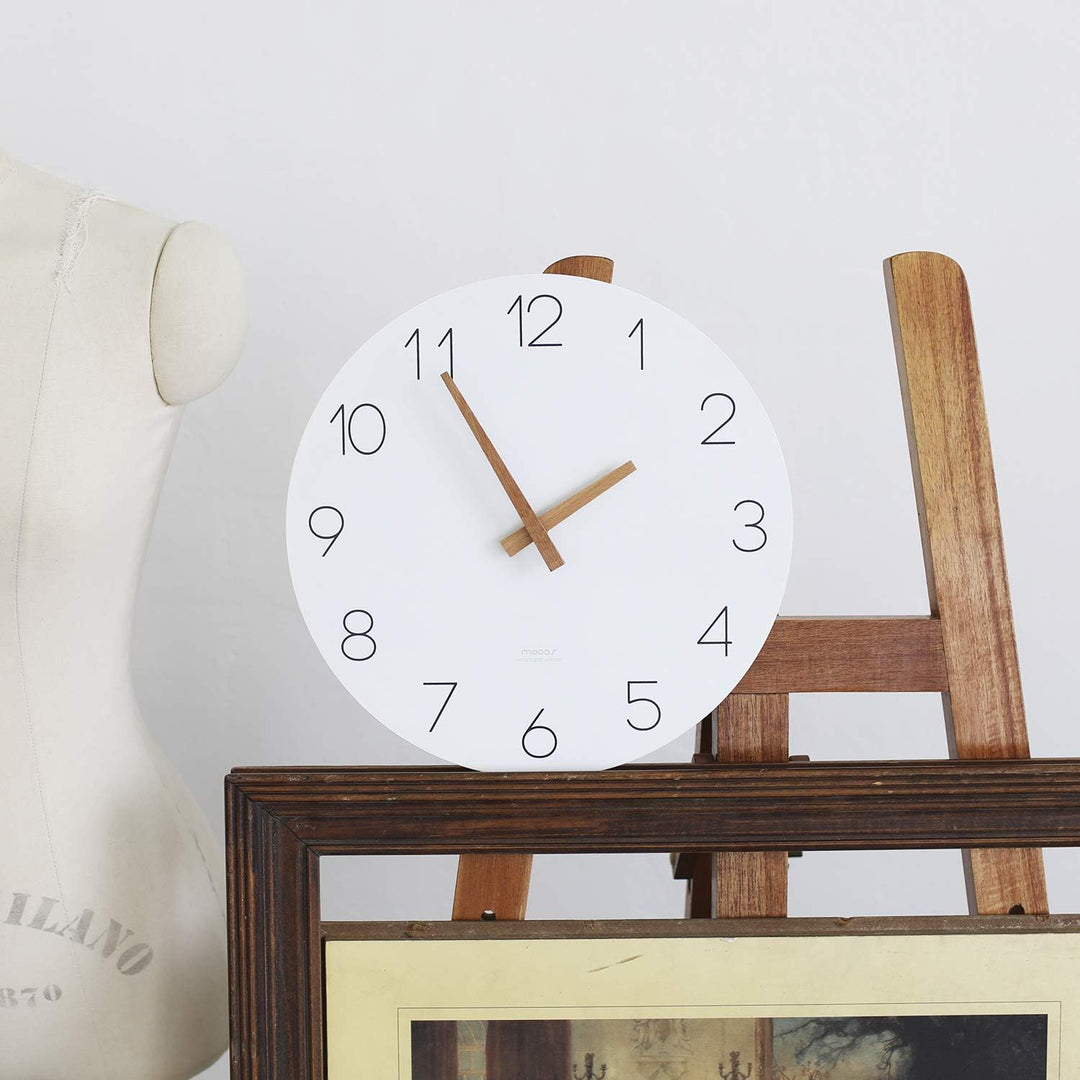 mooas Flatwood Wanduhr, 30,5 cm, Holz, nicht tickend, Sweep-Bewegung, dekorative batteriebetriebene