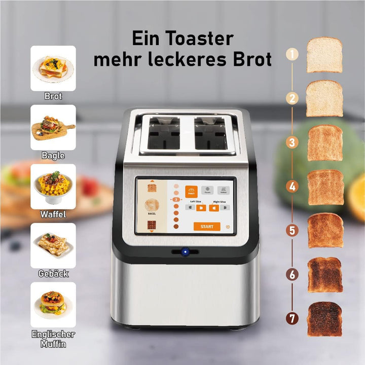 Smart Toaster mit Touchscreen, KETIAN 2-Scheiben Toaster,Abschaltautomatik, Auto Lift & Brotzentrier