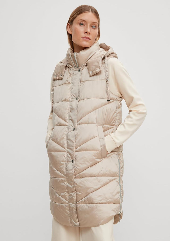 Comma Lange Steppweste mit Kapuze 40 8143 Beige, 40 8143 Beige