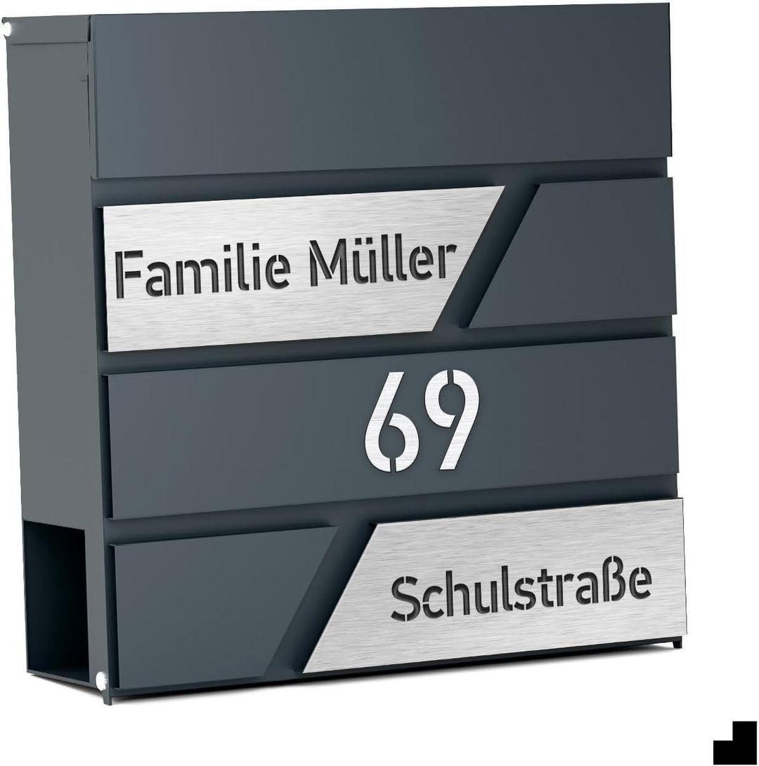 Design Briefkasten mit Hausnummer &Ihre Namen Personalisiert | Extra Zeitungsfach | Briefkasten Gros