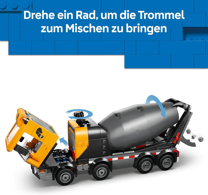 LEGO City Betonmischer - Lehrreiches Baufahrzeug Spielzeug mit 3 Minifiguren, drehbarer Trommel &amp; Au