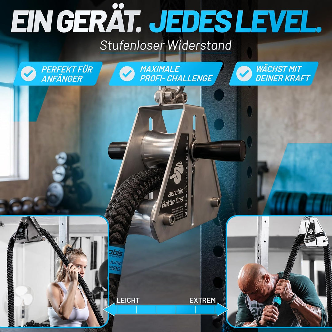 aerobis® Battle Boa - Battle Rope Seiltrainer - Battle Ropes bis 60 mm als Trainingsgerät für Kraft