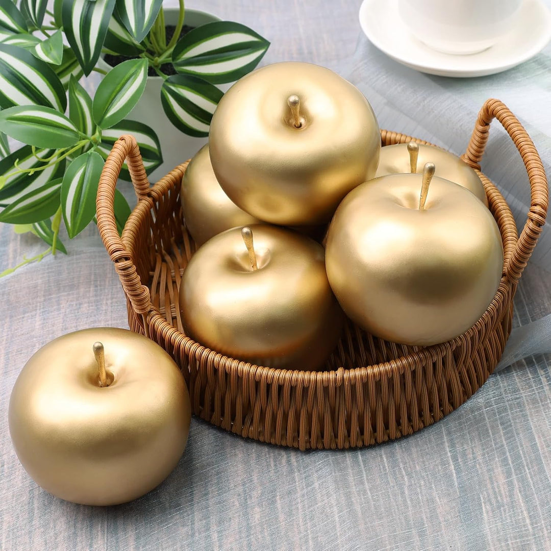 Meiwlong 6 PCS Künstliche Golden Realistisch Apfel Gefälscht Lebensecht Anzeige Früchte Faux Simulat