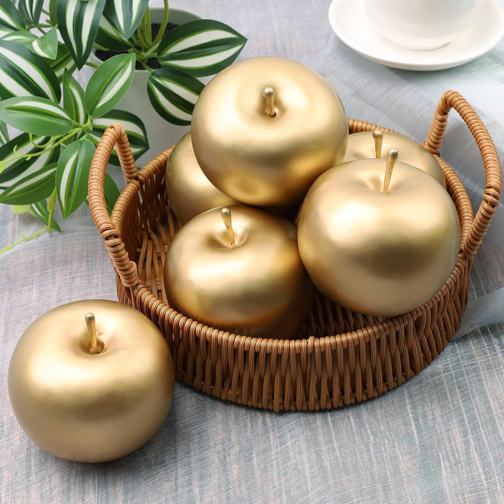 Meiwlong 6 PCS Künstliche Golden Realistisch Apfel Gefälscht Lebensecht Anzeige Früchte Faux Simulat