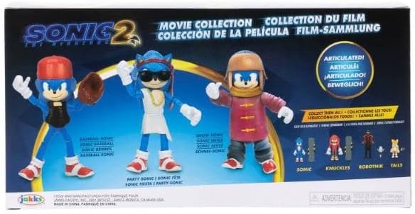 Sonic the Hedgehog 2 - The Movie, 3er Pack Gelenkfiguren-Set, 10,2 cm Sonic Baseball, Baseball