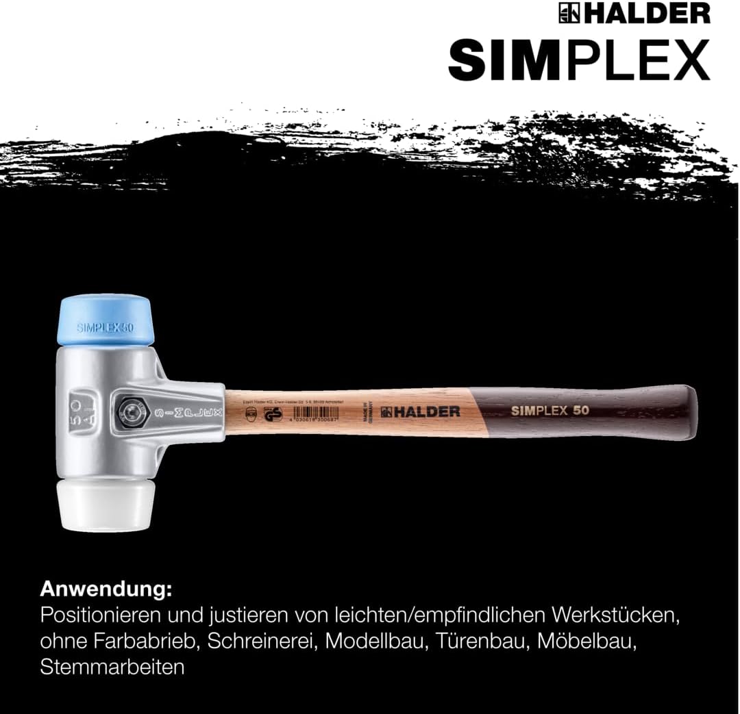 SIMPLEX-Schonhammer, TPE-soft/Superplastik; mit Aluminiumgehäuse und hochwertigem Holzstiel | D=40 m