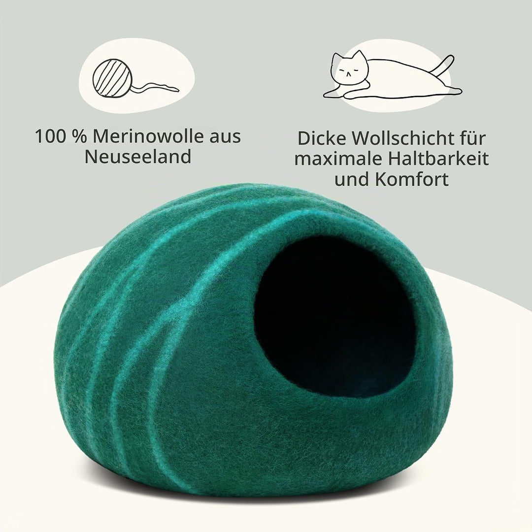 MEOWFIA Katzenbett Höhle – Umweltfreundliche Betten aus 100% Merinowolle für Katzen und Kätzchen (M,