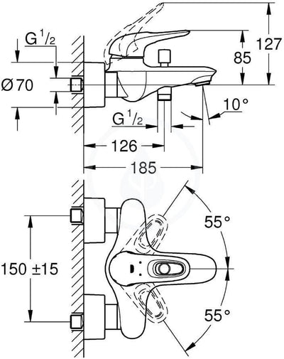 GROHE Eurostyle Einhebel-Wannenbatterie, 23726003 Eurostyle Wannenbatterie, Eurostyle Wannenbatterie