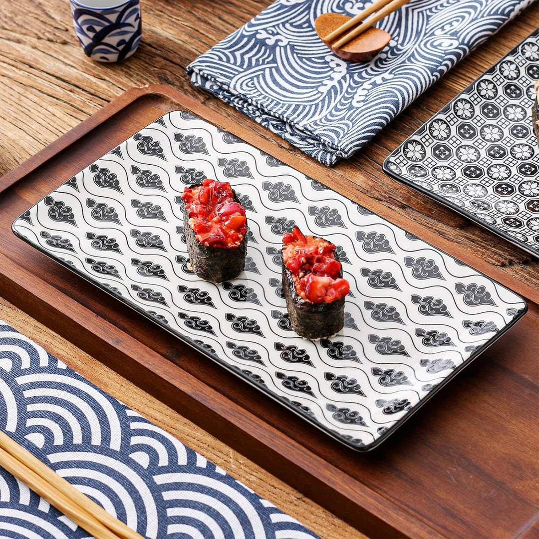 vancasso Servierplatten Porzellan, Haruka 4 teilig rechteckige Teller Set aus Porzellan, Servierplat