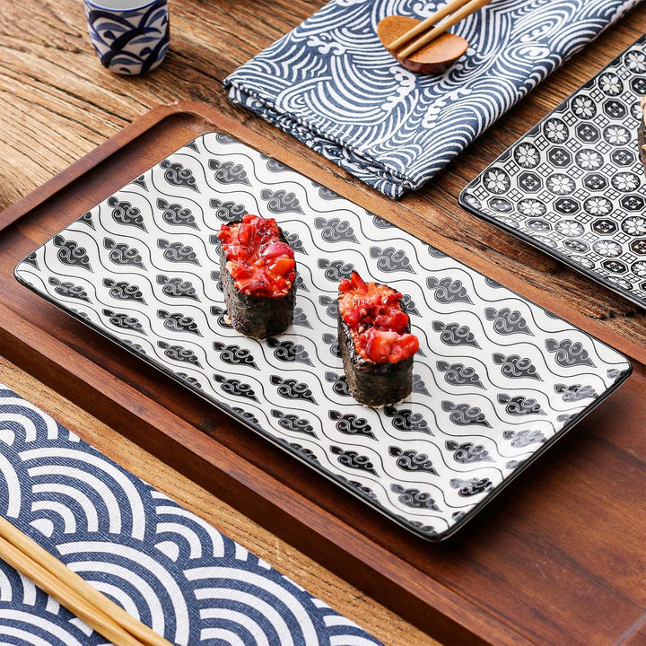 vancasso Servierplatten Porzellan, Haruka 4 teilig rechteckige Teller Set aus Porzellan, Servierplat