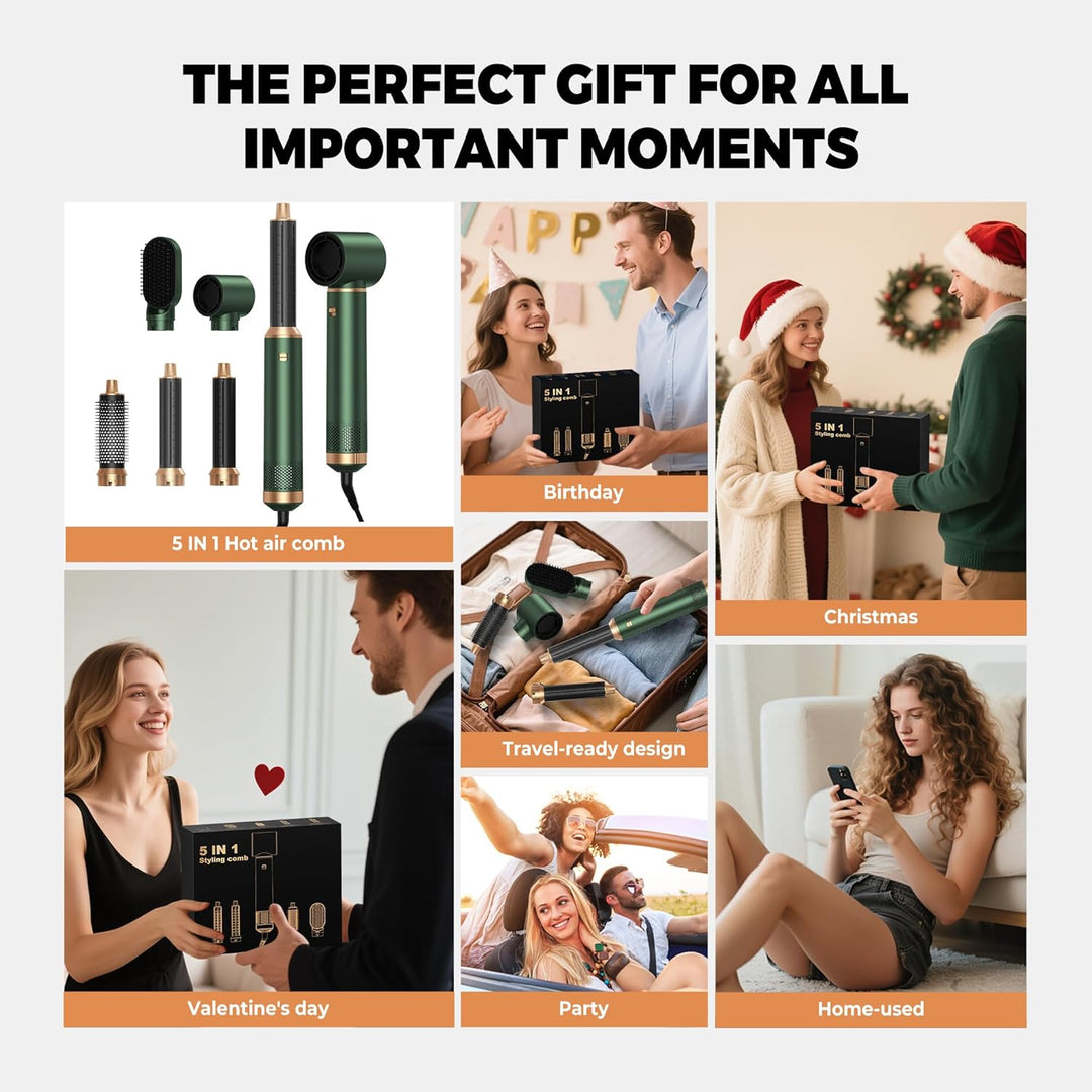 OKWRAP Hair Styler Set Hairstyler 5 in 1 Haarstyler, Airstyler Air Curlers Föhn 5 in 1 Mit Rundbürst