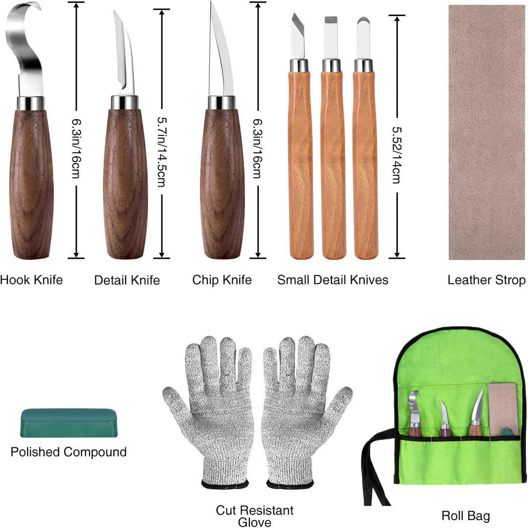 10 in 1 Holzschnitzwerkzeuge Set, Schnitzset mit 6 Schnitzmessern für Holz, Holz Schnitzen Set mit S