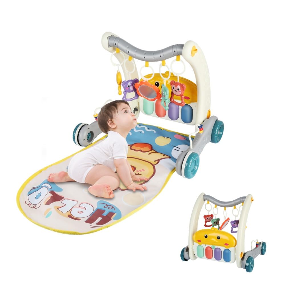 OHMG 4 IN 1 Baby-Spielmatte mit Klavier,Baby-Lernlauflernmatte,Lauflernwagen,Baby-Lern-Gehhilfe,Chil