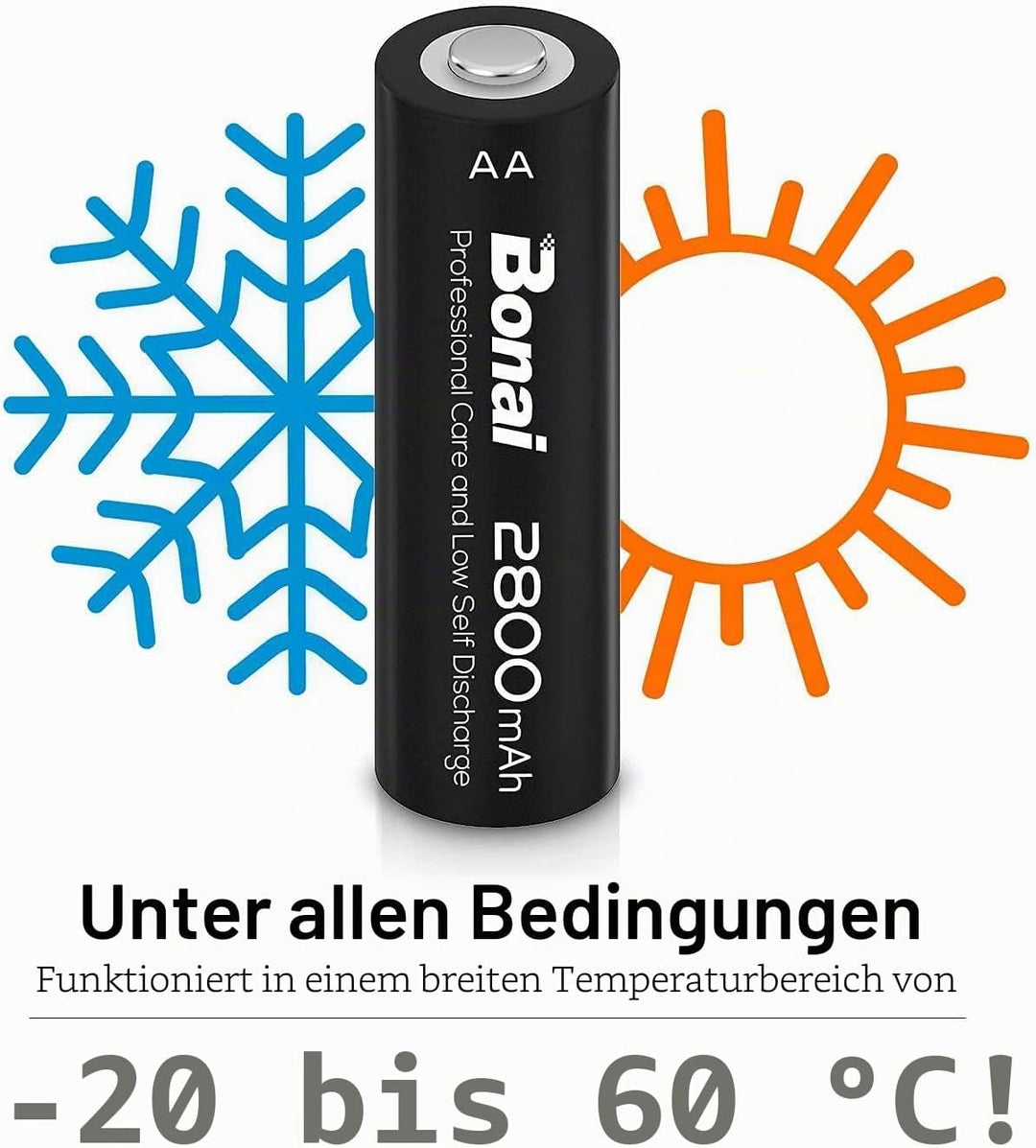 BONAI Akku AA 2800mAh 16 Stück Wiederaufladbare Batterien hohe Kapazität 1,2V Mignon AA Accu NI-MH A