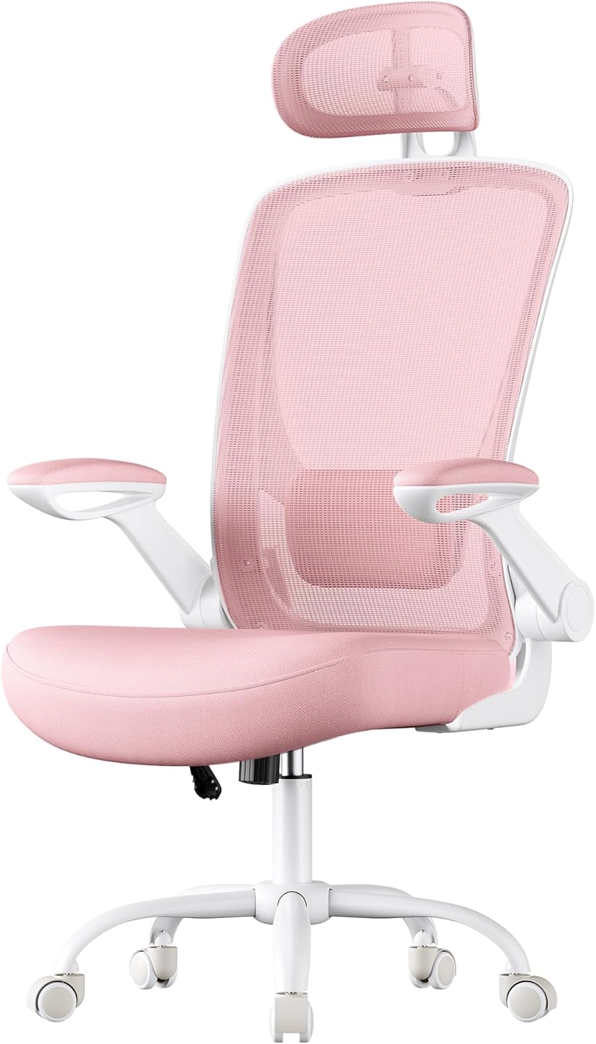 SONGMICS Bürostuhl ergonomisch, Schreibtischstuhl, Drehstuhl mit Mesh, gepolsterte Lendenstütze, Wip