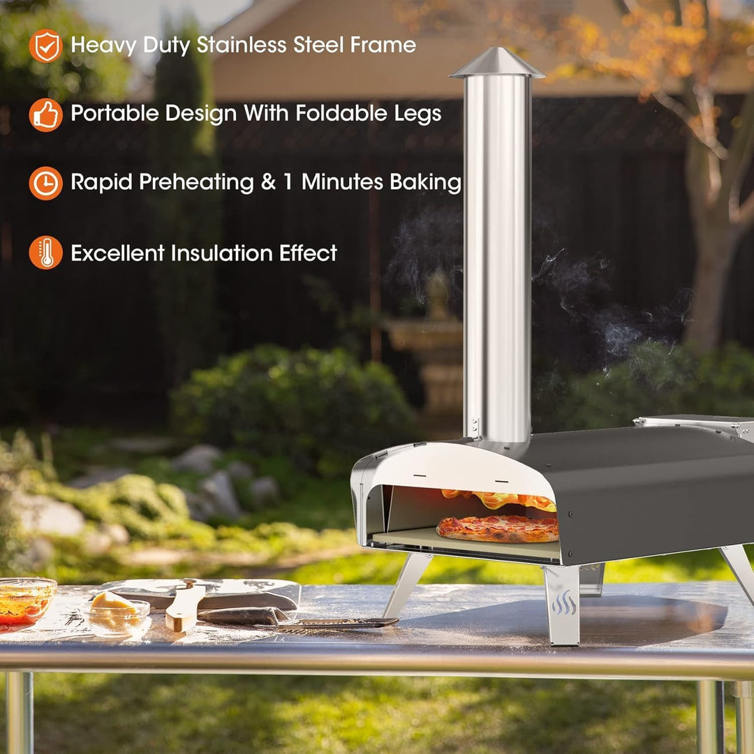 Mimiuo Pellet Pizzaofen,Outdoor pizzaofen mit 33x 33 cm Pizzastein und 36.5X 33.5cm Pizzaschalefel f