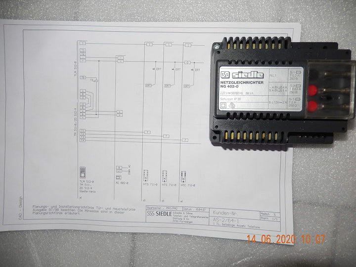 Siedle NG 402-0 Netzgleichrichter/Netzgerät/Netztrafo für Sprechanlage mit Anschlusshema, NEU ohne O