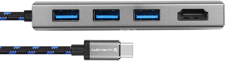 Ultra HDTV USB-C Multifunktions-Hub, edler Typ-C zu HDMI/USB Hub, 1x HDMI Buchse, 3X USB 3.0, grau