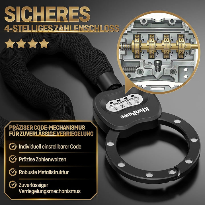 E Scooter Schloss mit Zahlenschloss, 90cm Kettenschloss mit Tasche, Handschellenschloss für E Roller