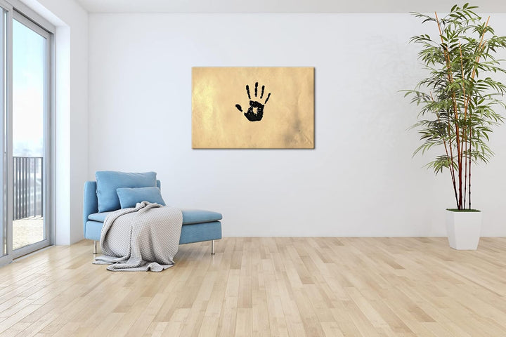 deyoli Schwarzer Handabdruck im Format: 80x60 als Leinwandbild, Motiv fertig gerahmt auf Echtholzrah