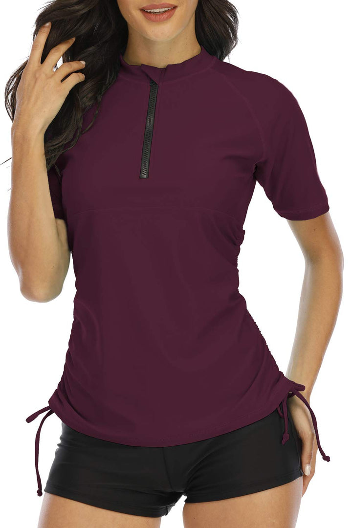 Halcurt UV Shirt Damen Kurzarm Rash Guard 1/4 Zip UPF 50+ Badeshirt Bademode Schnell Trocknender Sch