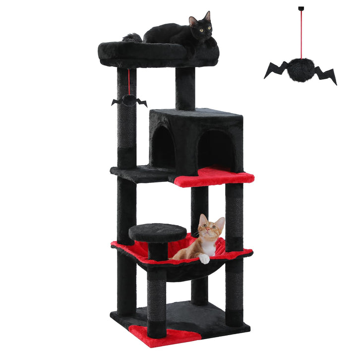 PAWZ Road Katzenbaum 116cm Gothic Halloween Edition, Schwarzer Kratzbaum mit Metall-Plüsch-Hängematt