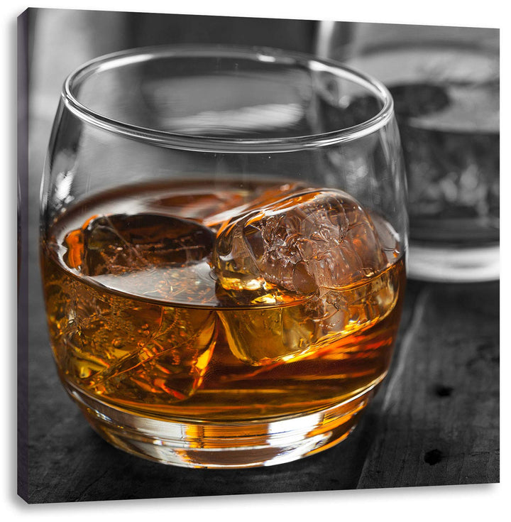 Pixxprint Gekühlter Whiskey im Glas als Leinwandbild/Grösse: 70x70 cm/Wandbild/Kunstdruck/fertig bes