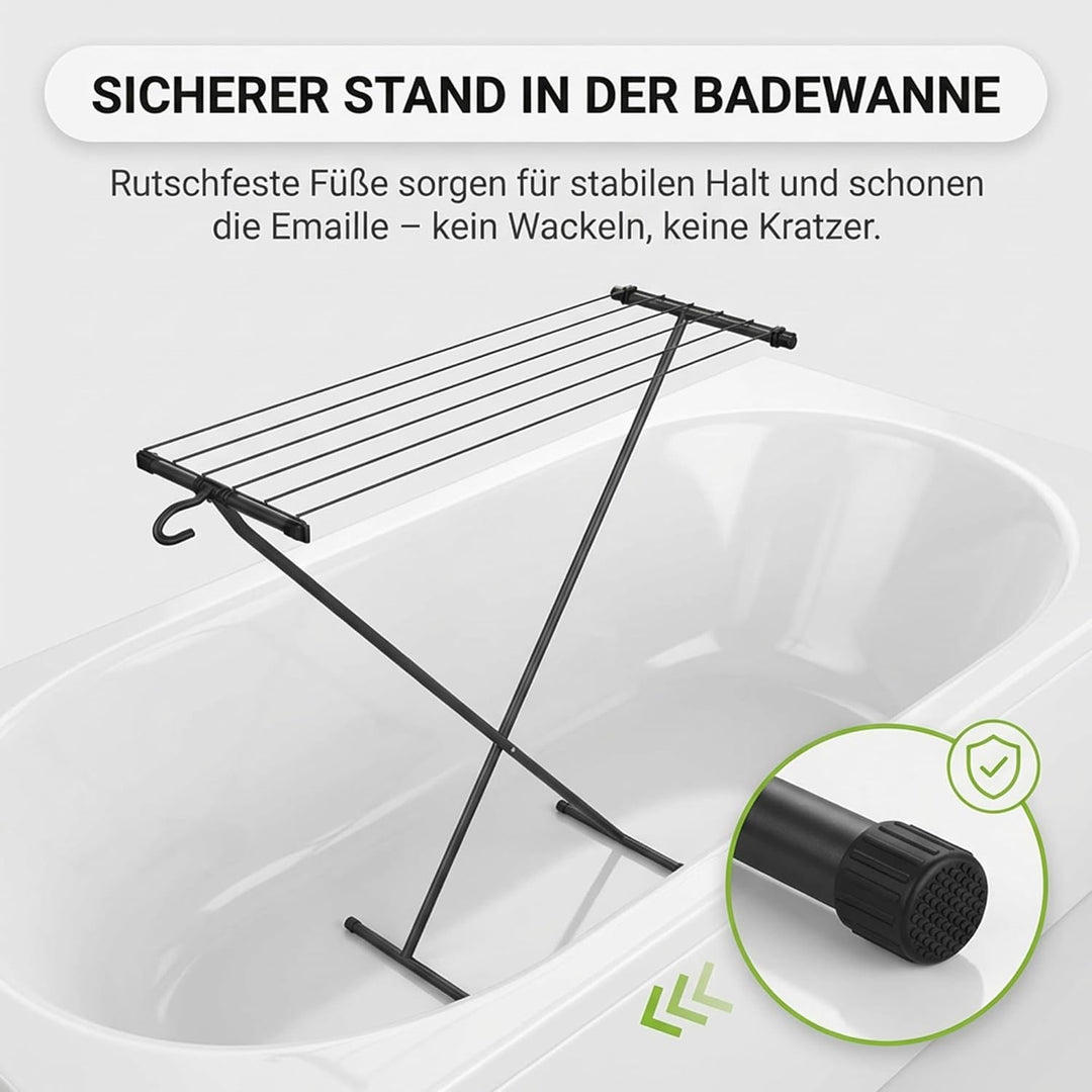 Gardissimo kompakter Wäscheständer Space schwarz, 5,5 m Trockenfläche, mit Haken für Kleiderbügel un
