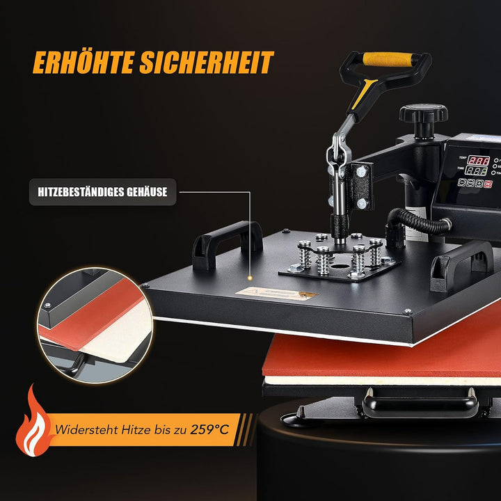 CREWORKS Transferpresse 38x38cm Heisspressmaschine 8-IN-1 Wärmepressmaschine Hitzepresse 360 Grad Sc