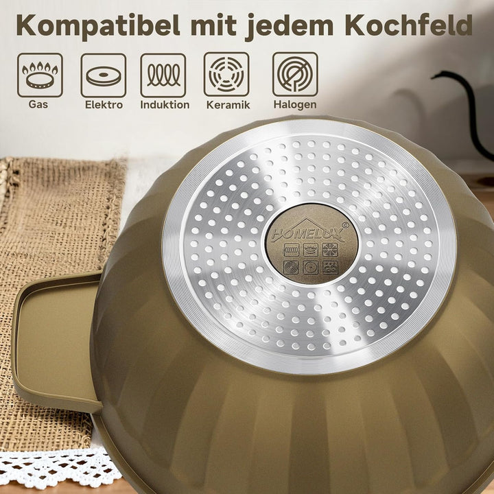 HOMELUX Topfset Induktion 8-teilig, 20/24/28/32cm Kochtopf Set mit Antihaftbeschichtet, Kochtöpfe In